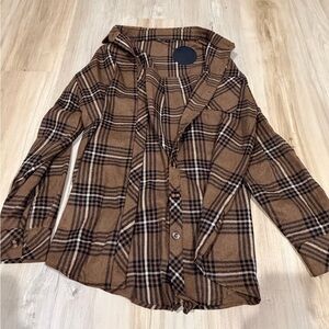 Brown Plaid Button-Up Shirt